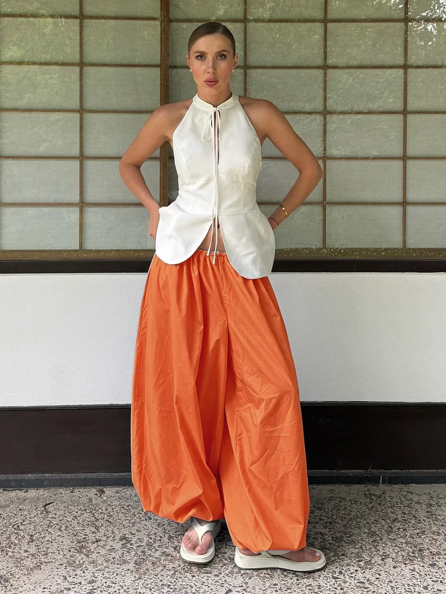 Bornladies Autumn Womens 100% Cotton Loose Lantern Style Wide Leg Pants Street Style Casual Lazy Pants Fashion Trousers