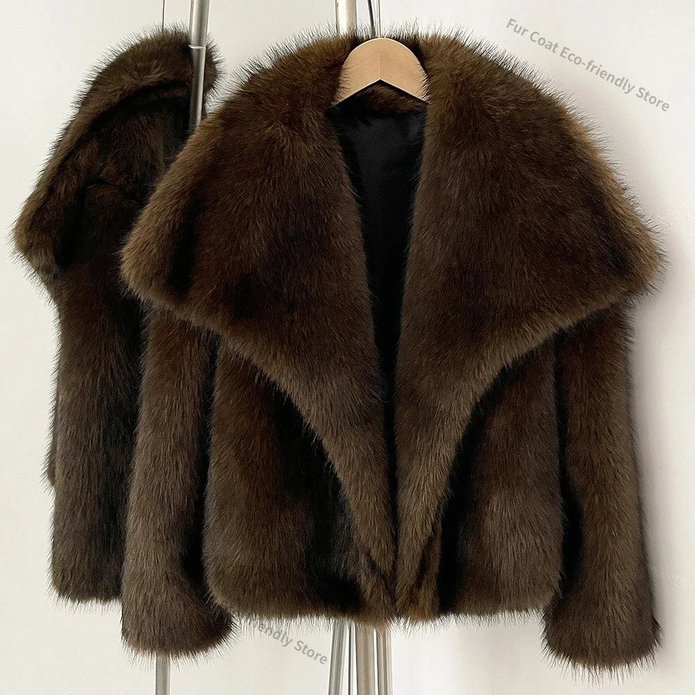 Womens Faux Fur Coat Cropped Soft Plush Artificial Short Fur Coat Holiday Party Elegant Winter Fashion Outerwear Coats for Women