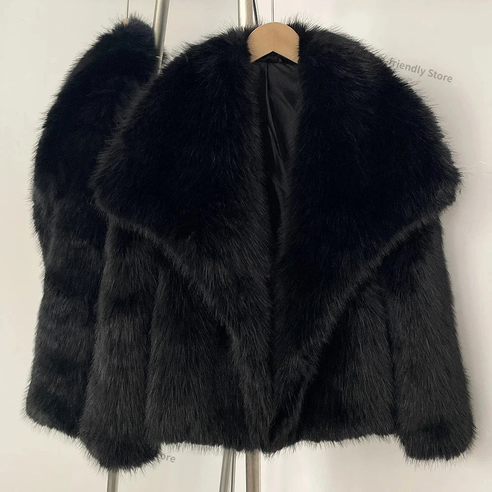 Womens Faux Fur Coat Cropped Soft Plush Artificial Short Fur Coat Holiday Party Elegant Winter Fashion Outerwear Coats for Women