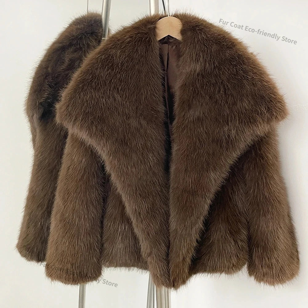 Womens Faux Fur Coat Cropped Soft Plush Artificial Short Fur Coat Holiday Party Elegant Winter Fashion Outerwear Coats for Women