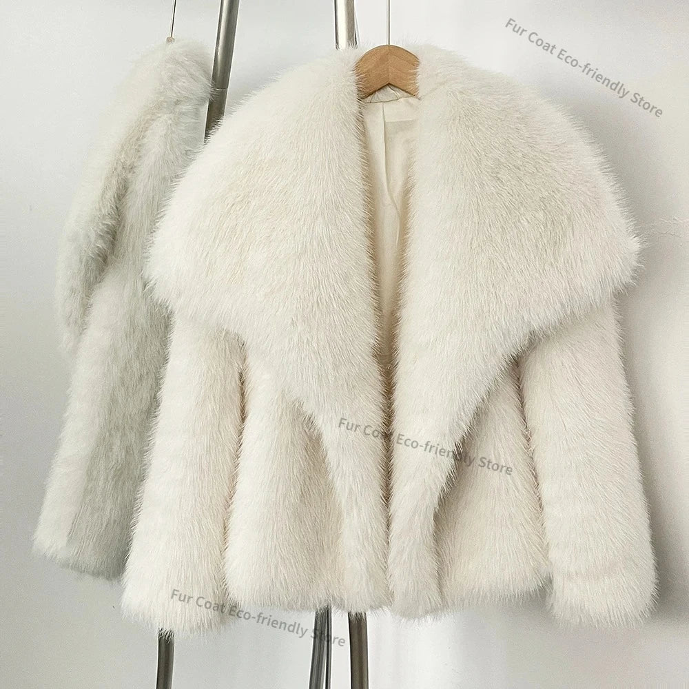 Womens Faux Fur Coat Cropped Soft Plush Artificial Short Fur Coat Holiday Party Elegant Winter Fashion Outerwear Coats for Women