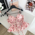 Sexy Slim  Corset ruffle print Chic Korean Camis Tank Top Basic Fashion Off Shoulder Summer Women Clothing