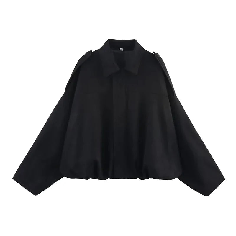 Women's Bomber Jackets Coats Fashion Turn-down Collar Long Sleeve Loose Coats Vintage Female Outerwear Chic Tops