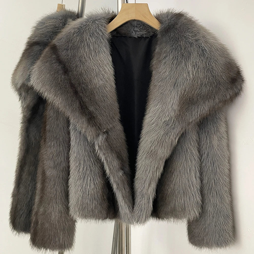 Womens Faux Fur Coat Cropped Soft Plush Artificial Short Fur Coat Holiday Party Elegant Winter Fashion Outerwear Coats for Women
