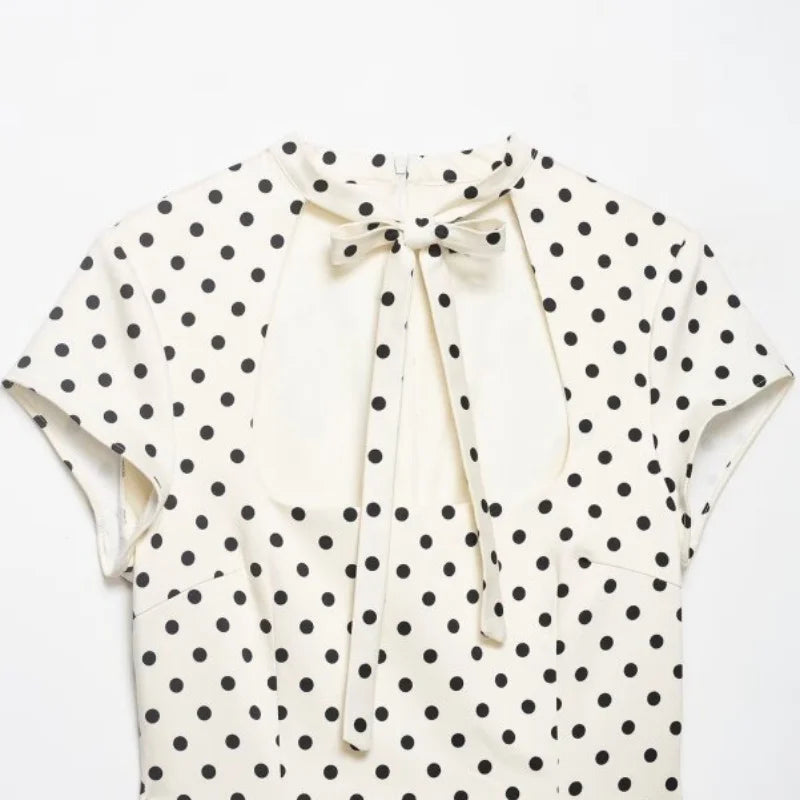 Cut Out Front Bow Tie Mini Dress, Women's Polka Dot Short Sleeve Bodycon Dress, Spring Summer Sexy Fashion Party Dress