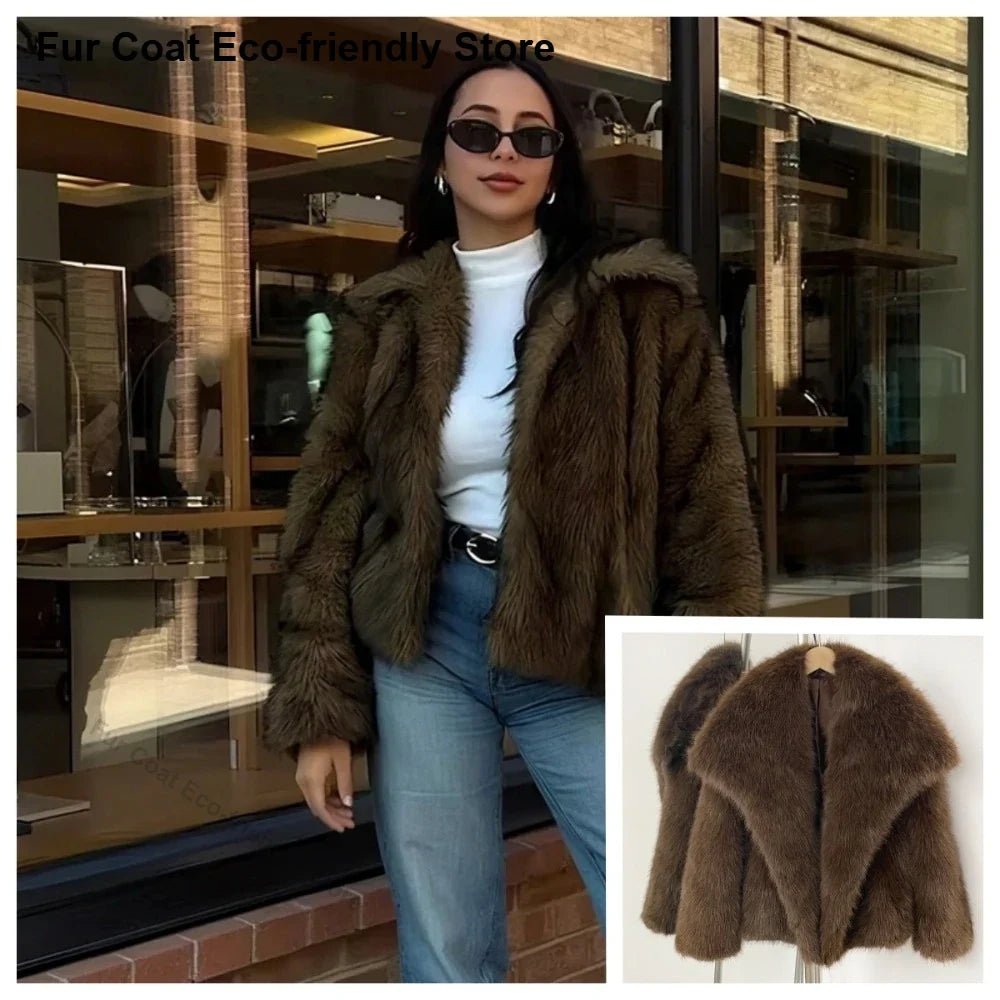 Womens Faux Fur Coat Cropped Soft Plush Artificial Short Fur Coat Holiday Party Elegant Winter Fashion Outerwear Coats for Women