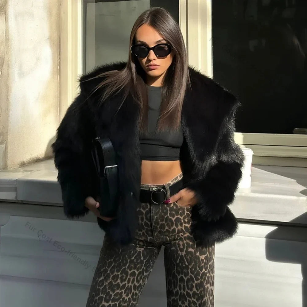 Womens Faux Fur Coat Cropped Soft Plush Artificial Short Fur Coat Holiday Party Elegant Winter Fashion Outerwear Coats for Women