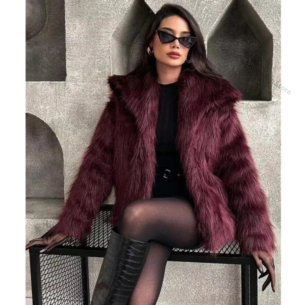 Womens Faux Fur Coat Cropped Soft Plush Artificial Short Fur Coat Holiday Party Elegant Winter Fashion Outerwear Coats for Women