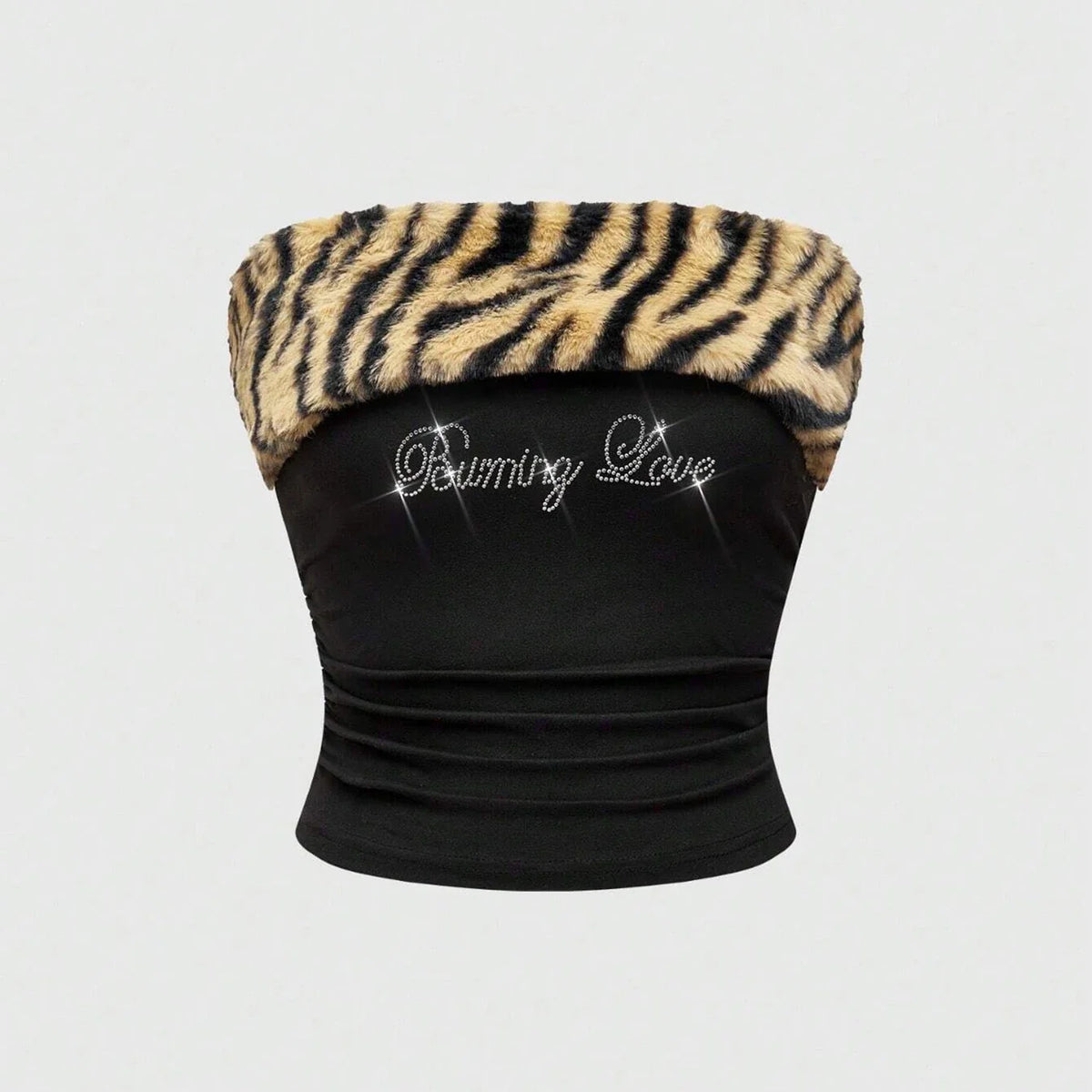 New Rhinestone Leopard Print Crop Top Slim Fit sexy Hot Girl Y2K Fringed Fashionable Strapless Vest