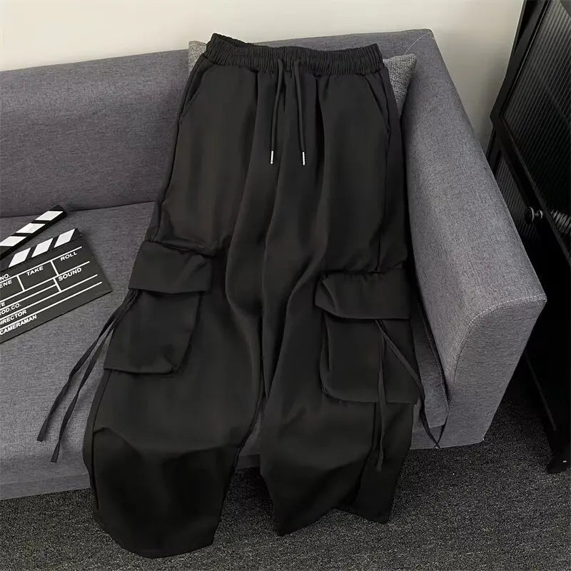 Oversized Pocket High Street Pant Black Vintage High Waist Women's Pants Fashion Retro Casual Streetwear Loose Jogger Trousers