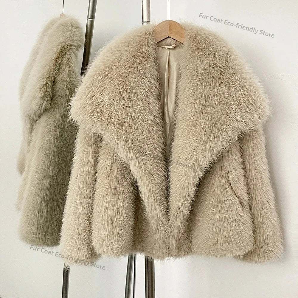 Womens Faux Fur Coat Cropped Soft Plush Artificial Short Fur Coat Holiday Party Elegant Winter Fashion Outerwear Coats for Women