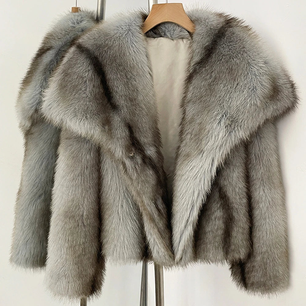 Womens Faux Fur Coat Cropped Soft Plush Artificial Short Fur Coat Holiday Party Elegant Winter Fashion Outerwear Coats for Women