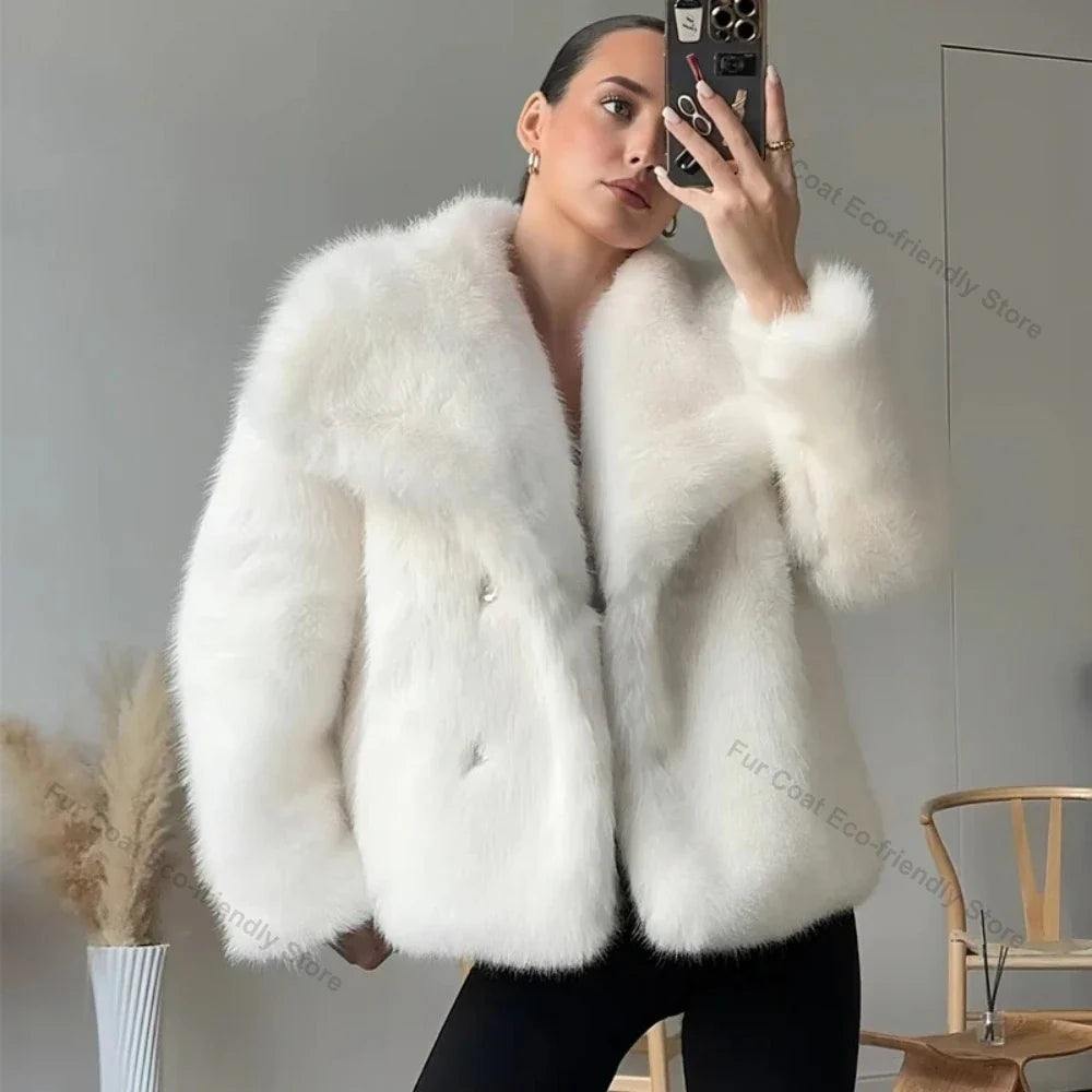Womens Faux Fur Coat Cropped Soft Plush Artificial Short Fur Coat Holiday Party Elegant Winter Fashion Outerwear Coats for Women
