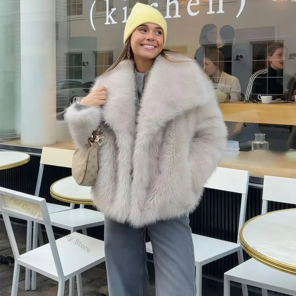Womens Faux Fur Coat Cropped Soft Plush Artificial Short Fur Coat Holiday Party Elegant Winter Fashion Outerwear Coats for Women